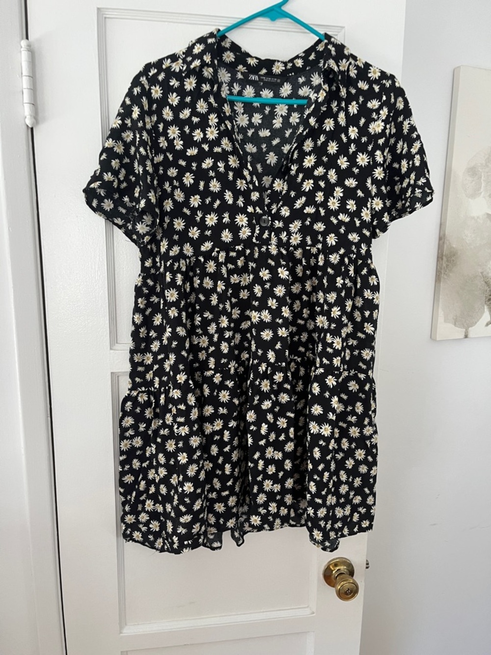 Zara Black Mini Dress with White Daisy Print